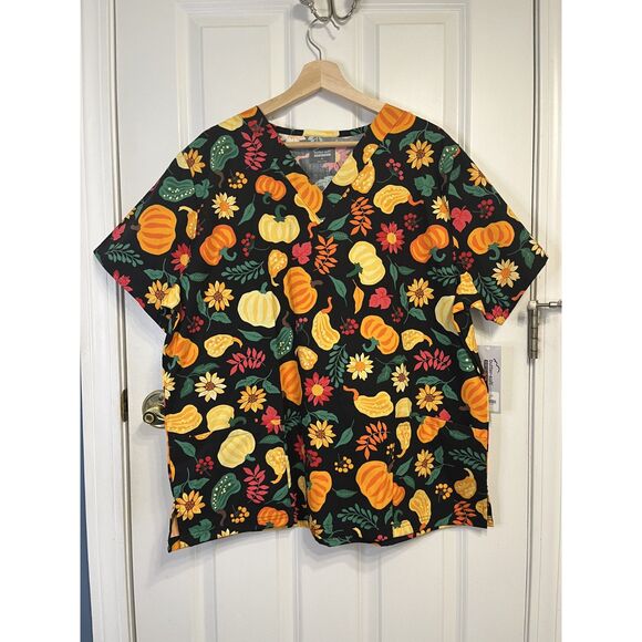Butter-Soft Tops - Butter-Soft Originals Fall Gourds & Leaves Print Scrubs Size XL - NWT